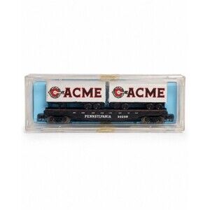 Vintage Atlas N Scale 2351 Pennsylvania Piggy Back Flatcar w/ ACME Trailers